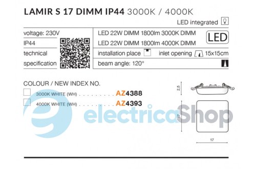 Точковий світильник Azzardo LAMIR S17 DIMM IP44 AZ4388 3000K