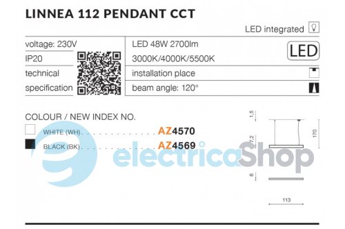 Подвесной светильник Azzardo LINNEA 112 PENDANT CCT AZ4569