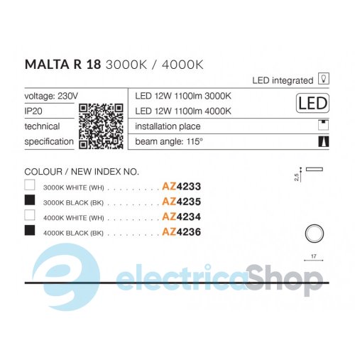 Потолочный светильник AZzardo MALTA R18 AZ4235 3000K