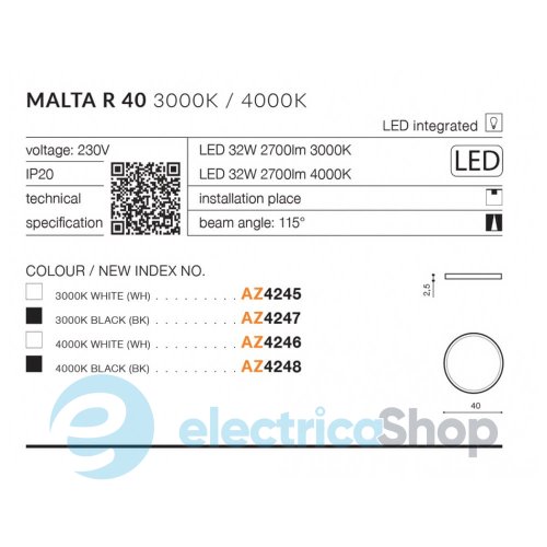 Потолочный светильник AZzardo MALTA R40 AZ4245 3000K