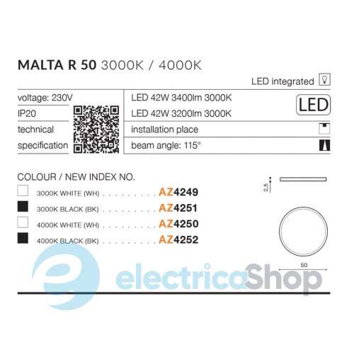 Потолочный светильник AZzardo MALTA R50 AZ4249 3000K