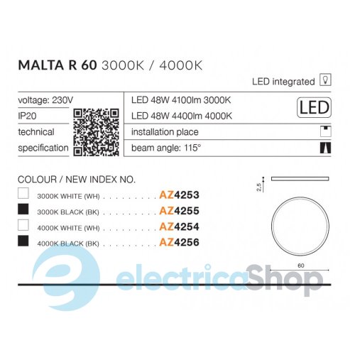 Потолочный светильник AZzardo MALTA R60 AZ4253 3000K