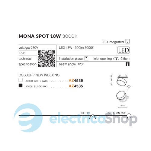 Точковий світильник Azzardo MONA SPOT 18W AZ4536 3000K