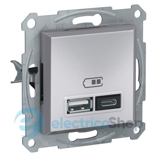 Розетка USB тип А+С 2,4А Schneider Electric Asfora EPH2700361 алюминий