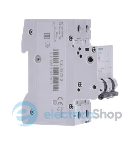 Автоматический выключатель SIEMENS 400V 6кА, 2-пол.,C, 25A (5SL6225-7)