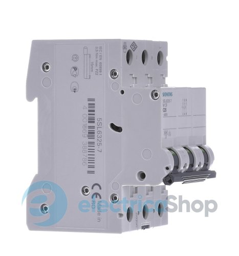 Автоматический выключатель SIEMENS 400V 6кА, 3-пол.,C, 16A (5SL6316-7)