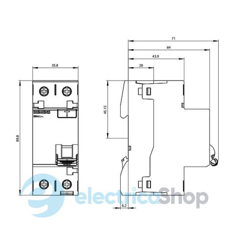 Выключатель дифференциального тока, 2-п, тип AC, 25 А, 30 мА, 230 В, Siemens 5SV4312-0