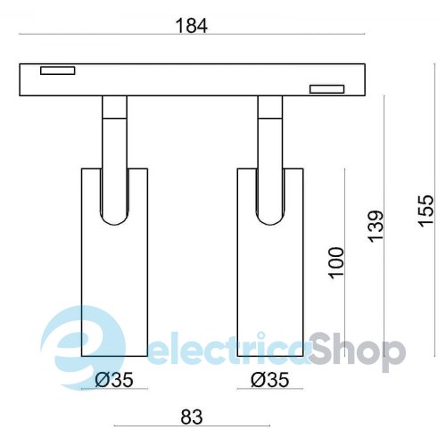 Магнитный трековый светильник Kloodi 2x7W 30° 3000К CREE1304 560LM RA90, D35mm H100mm KDMG-SPOT35 2x7W 3K WH