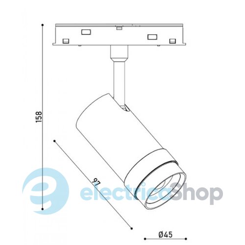 Магнитный трековый светильник Kloodi 12W фокусирующий 15-50° 4000К CREE1304 960LM RA90, D35mm H85mm KDMG-FOCUS45 12W 4K BK